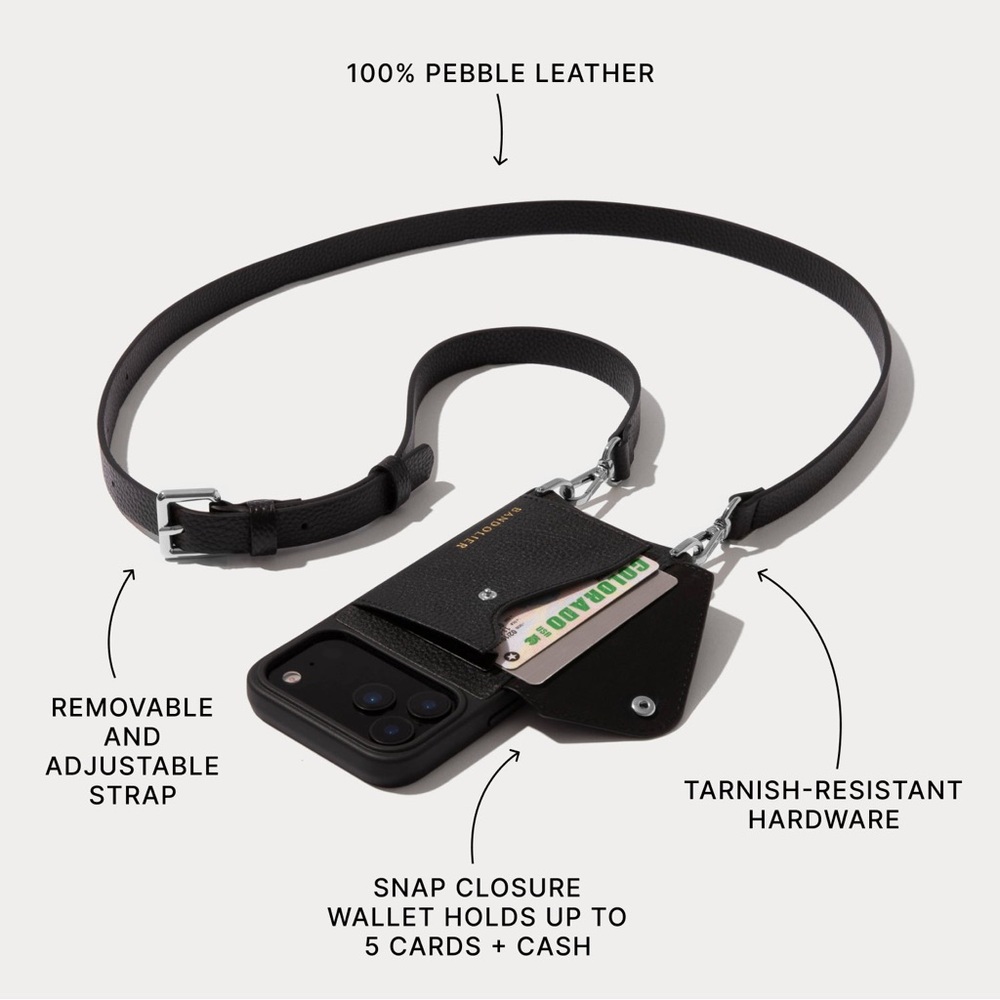 Bandolier Black Leather iPhone 14 Pro Max Case with Strap